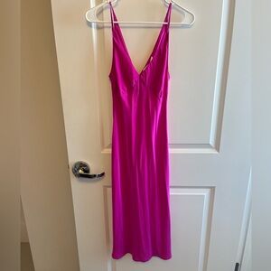 Pink silk midi dress.